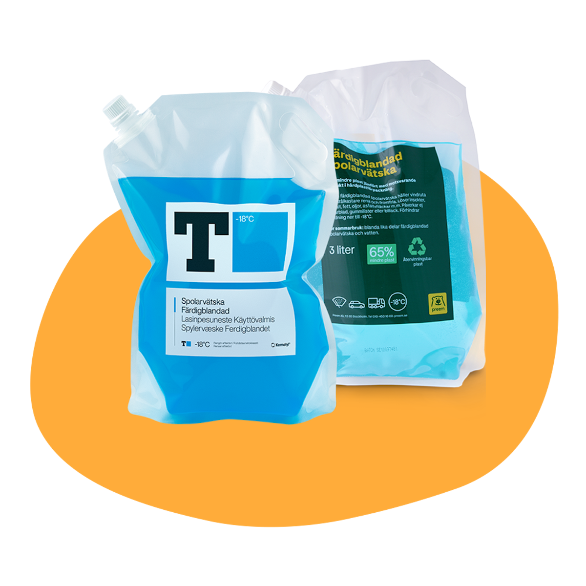 Två påsar med spolarvätska