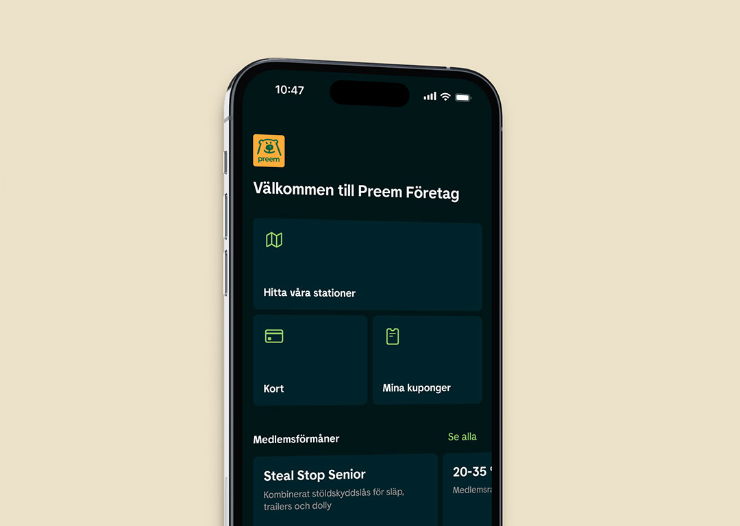 Startbild från företagsappen
