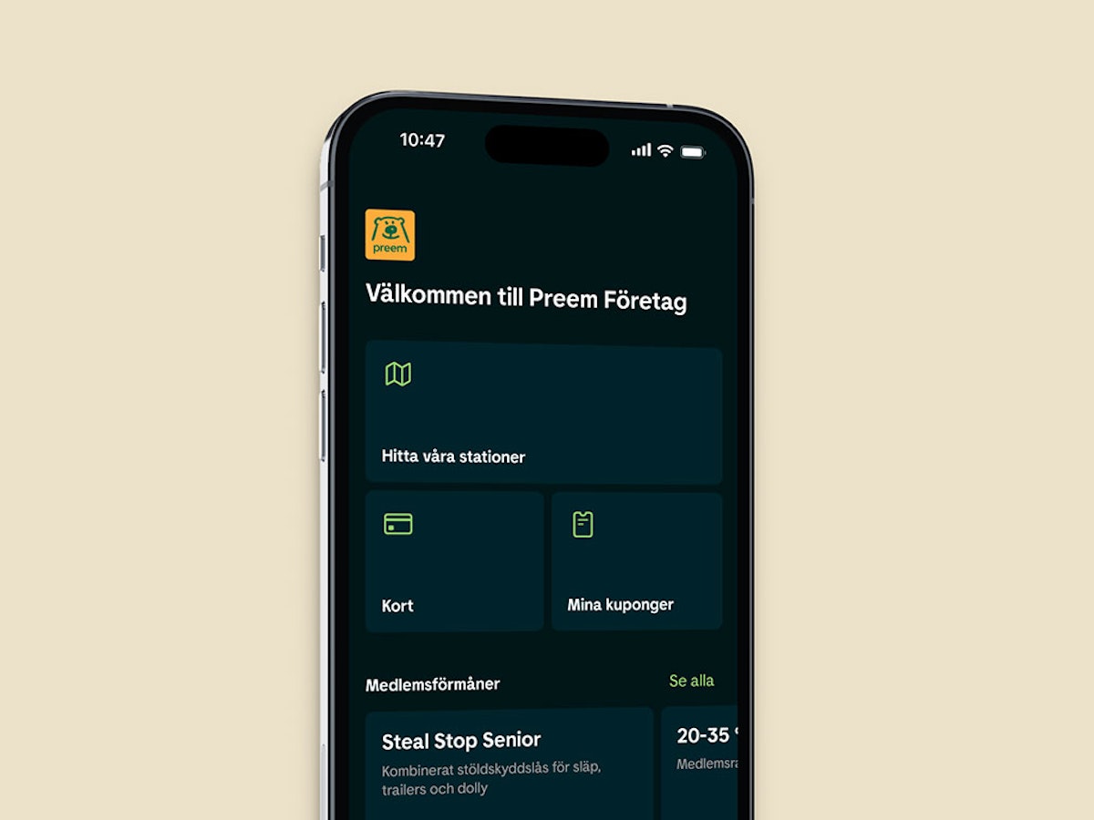 Startbild från företagsappen