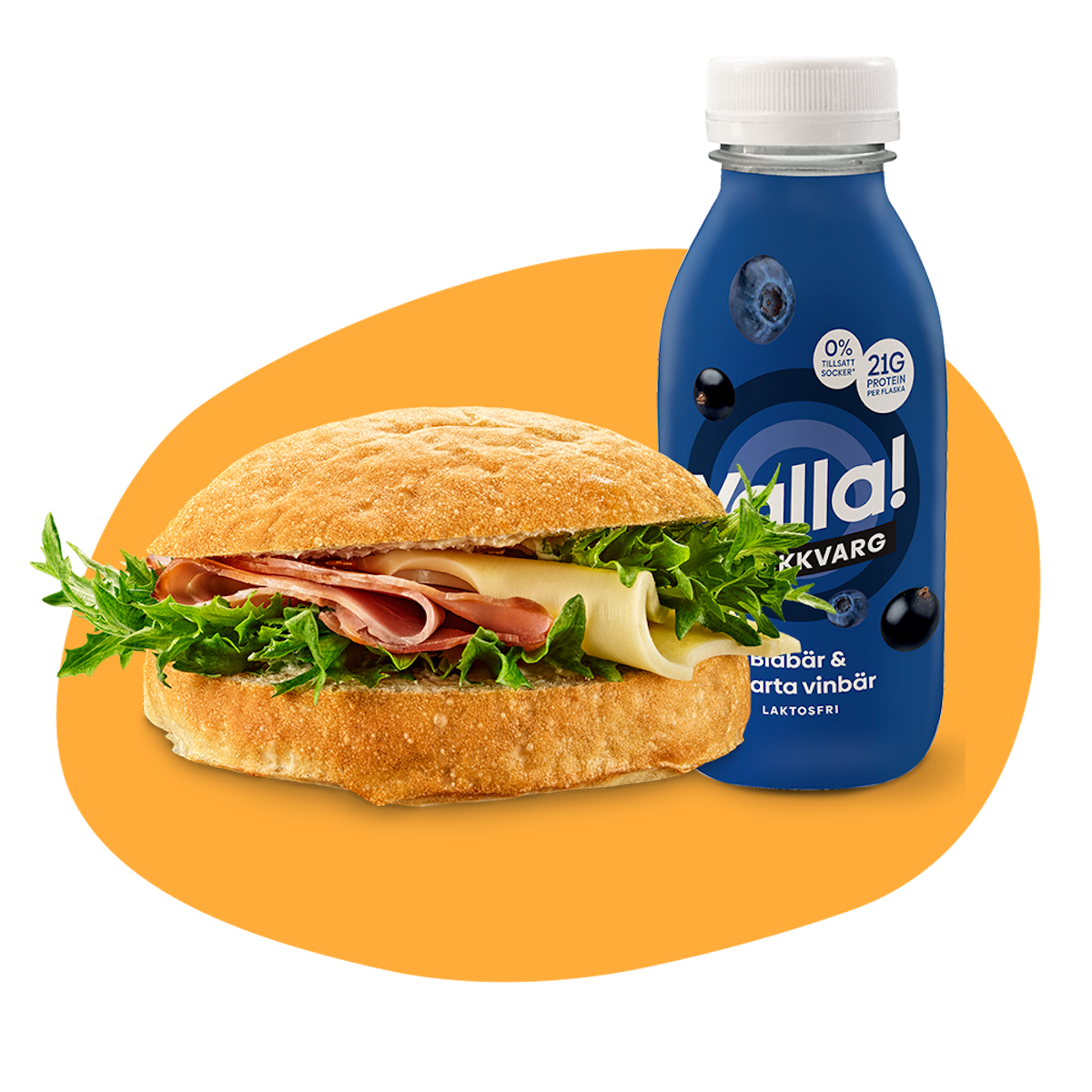 En fralla med pålägg och en 35 cl flaska med Yalla