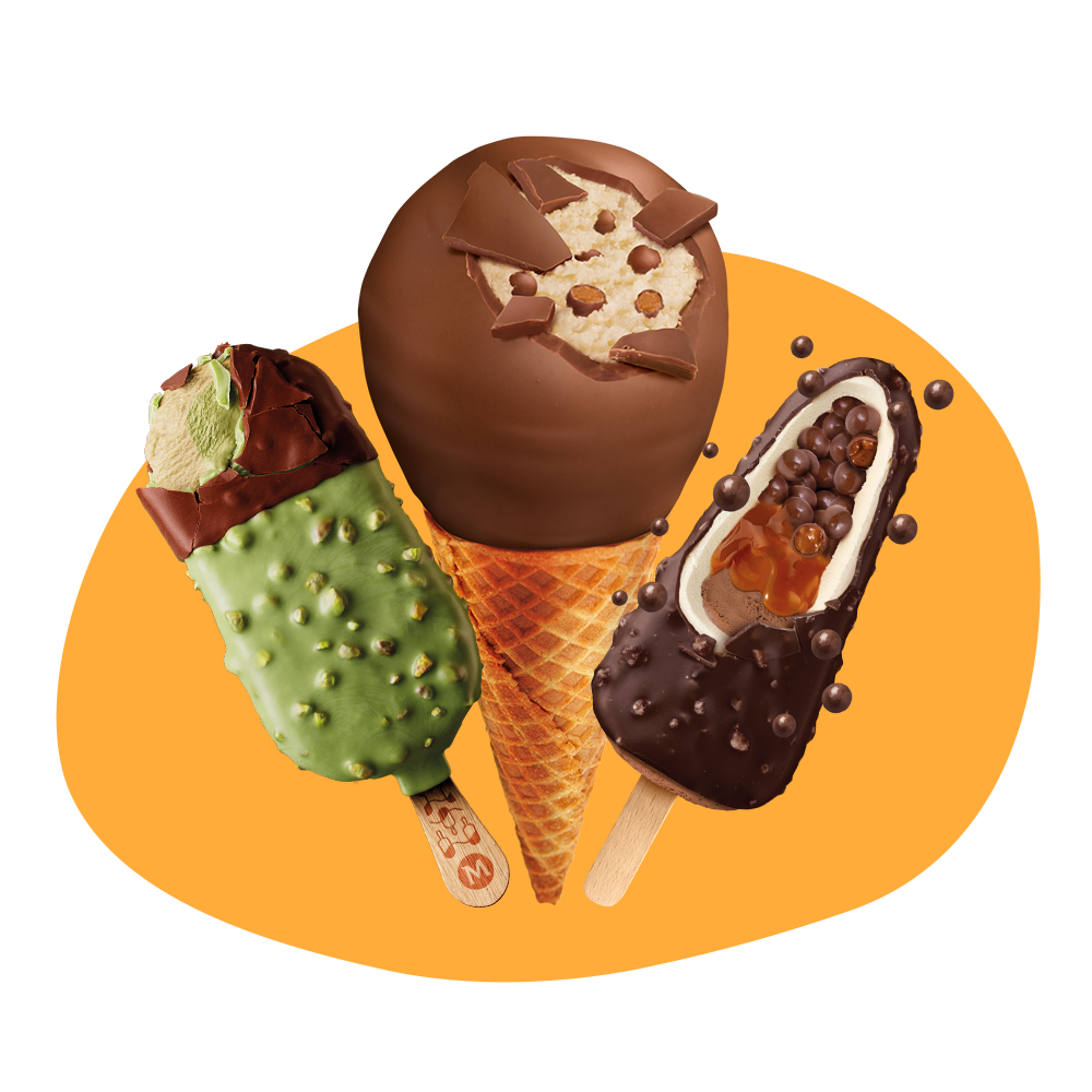 En bild på tre glassnyheter från GB Glace