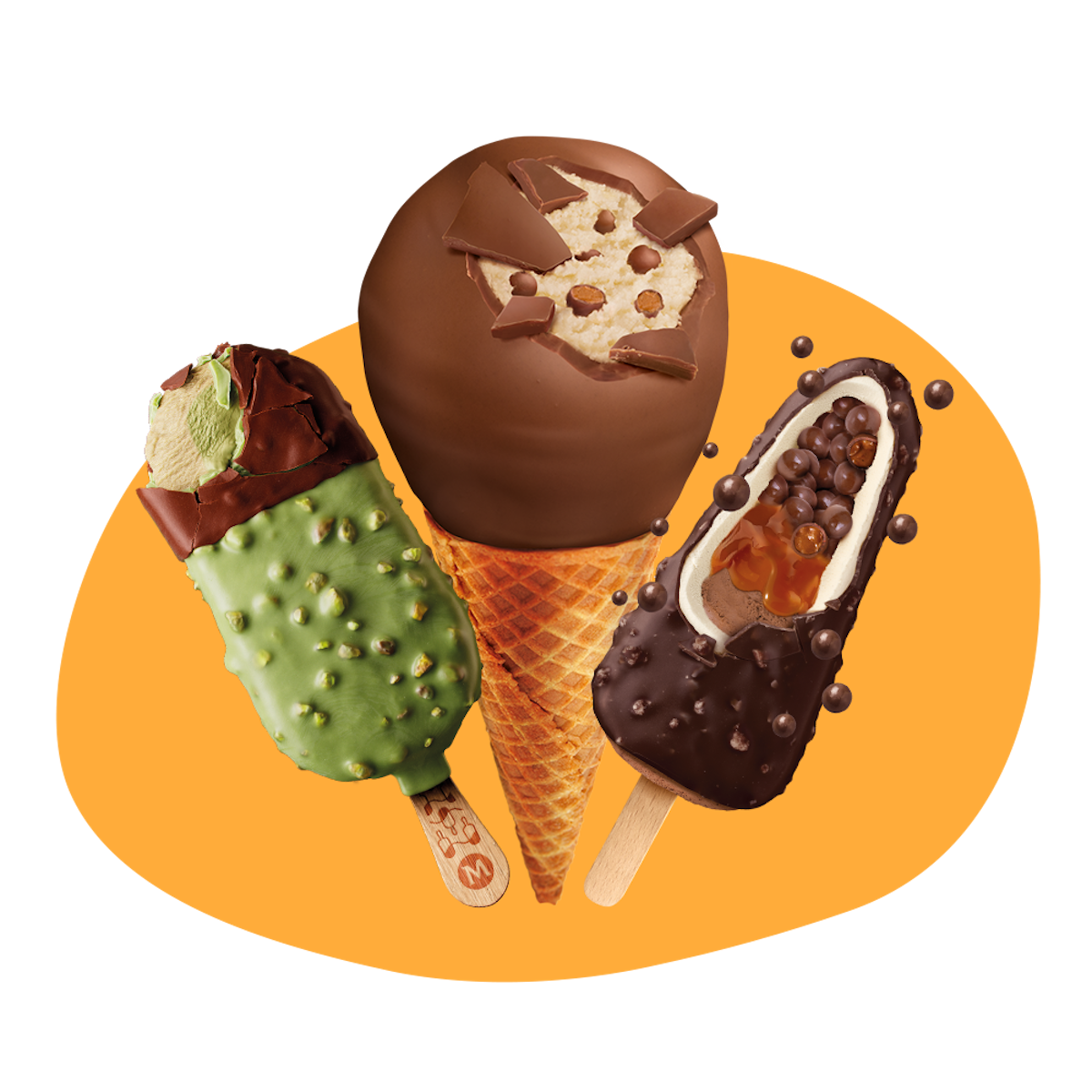 En bild på tre glassnyheter från GB Glace