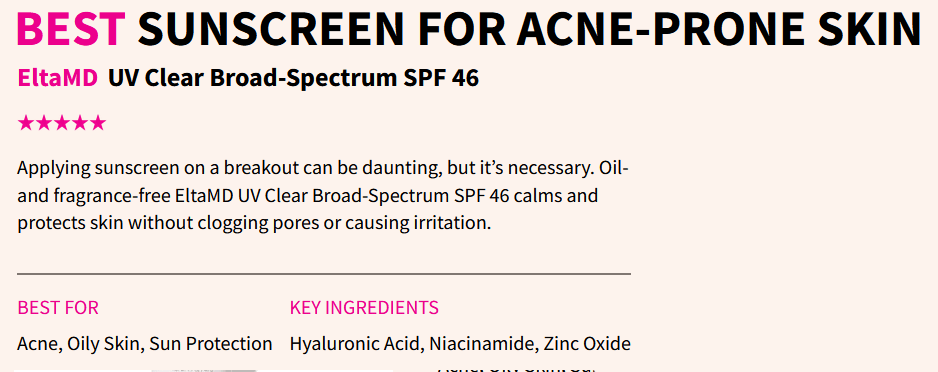 best sunscreen for acne