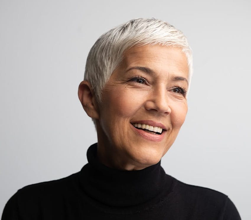 woman in black turtleneck