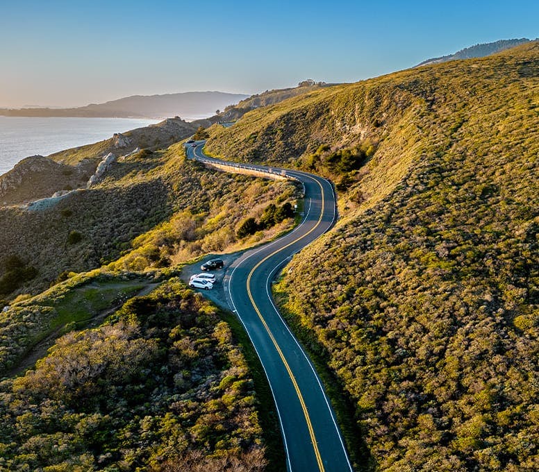 Larkspur, Marin road on mountain side