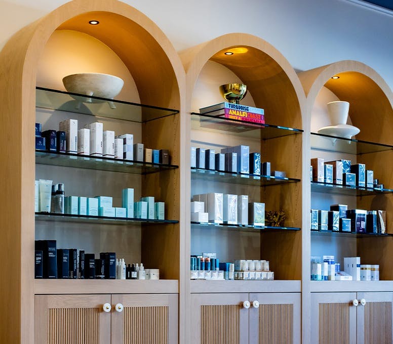 display bookshelves of skincare products