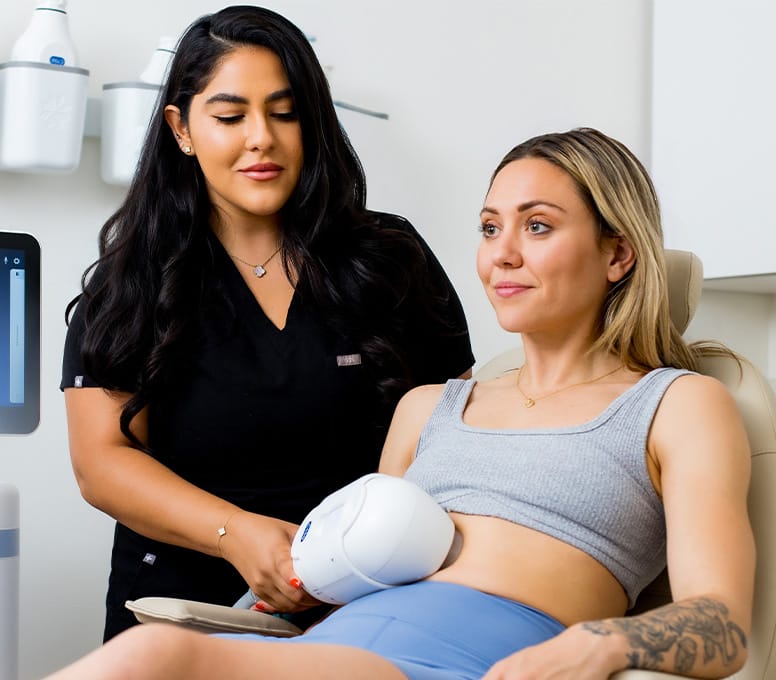 woman in examination chair getting treatment done