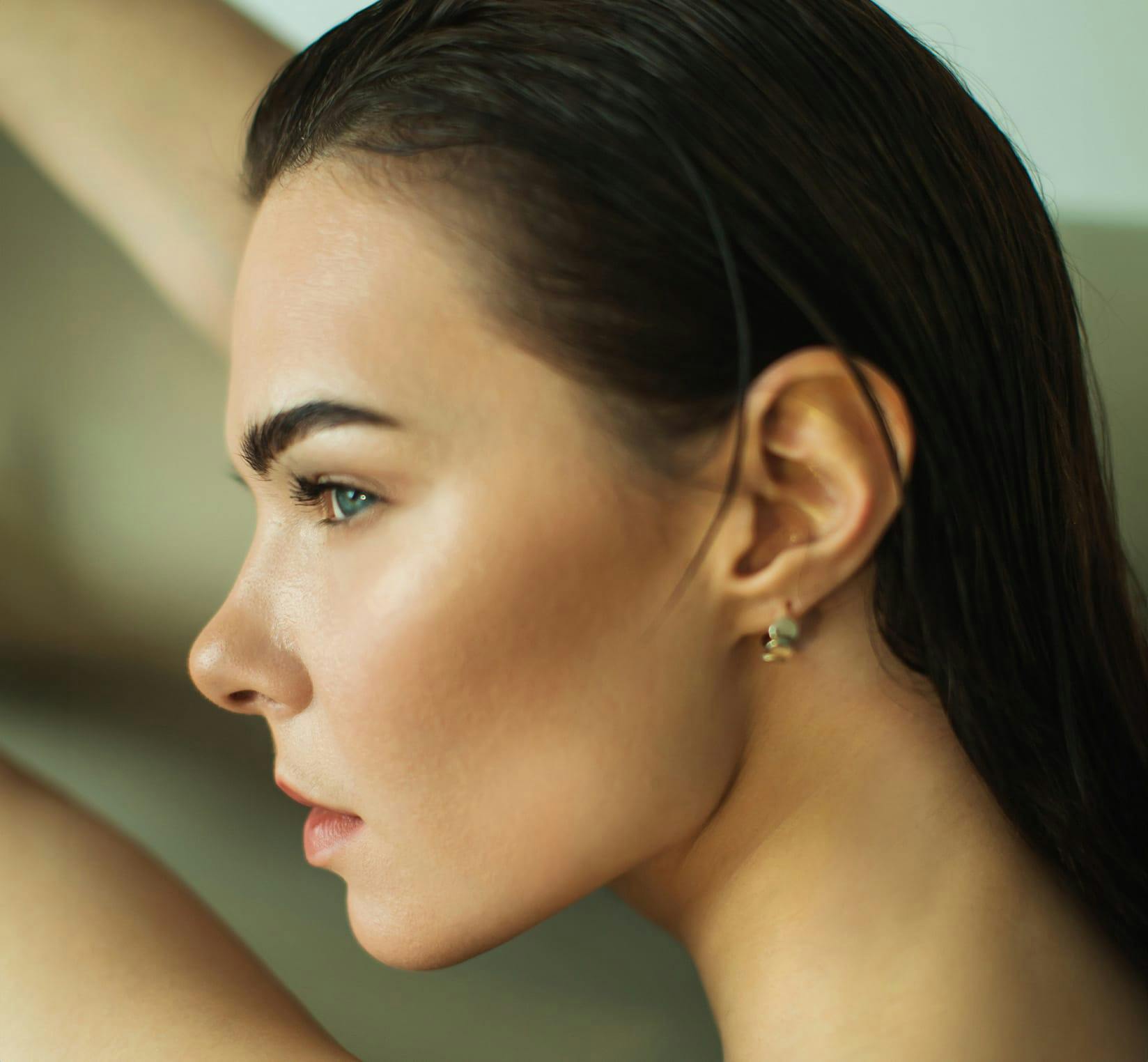 Woman with straight dark hair