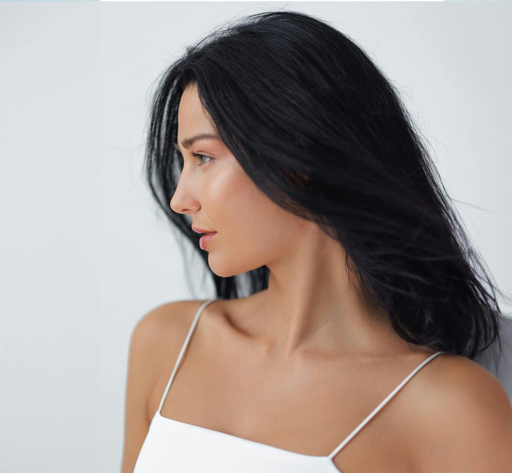 Woman with straight black hair