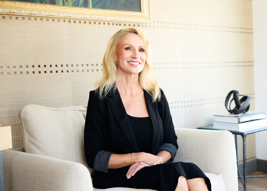 Blonde woman in waiting room