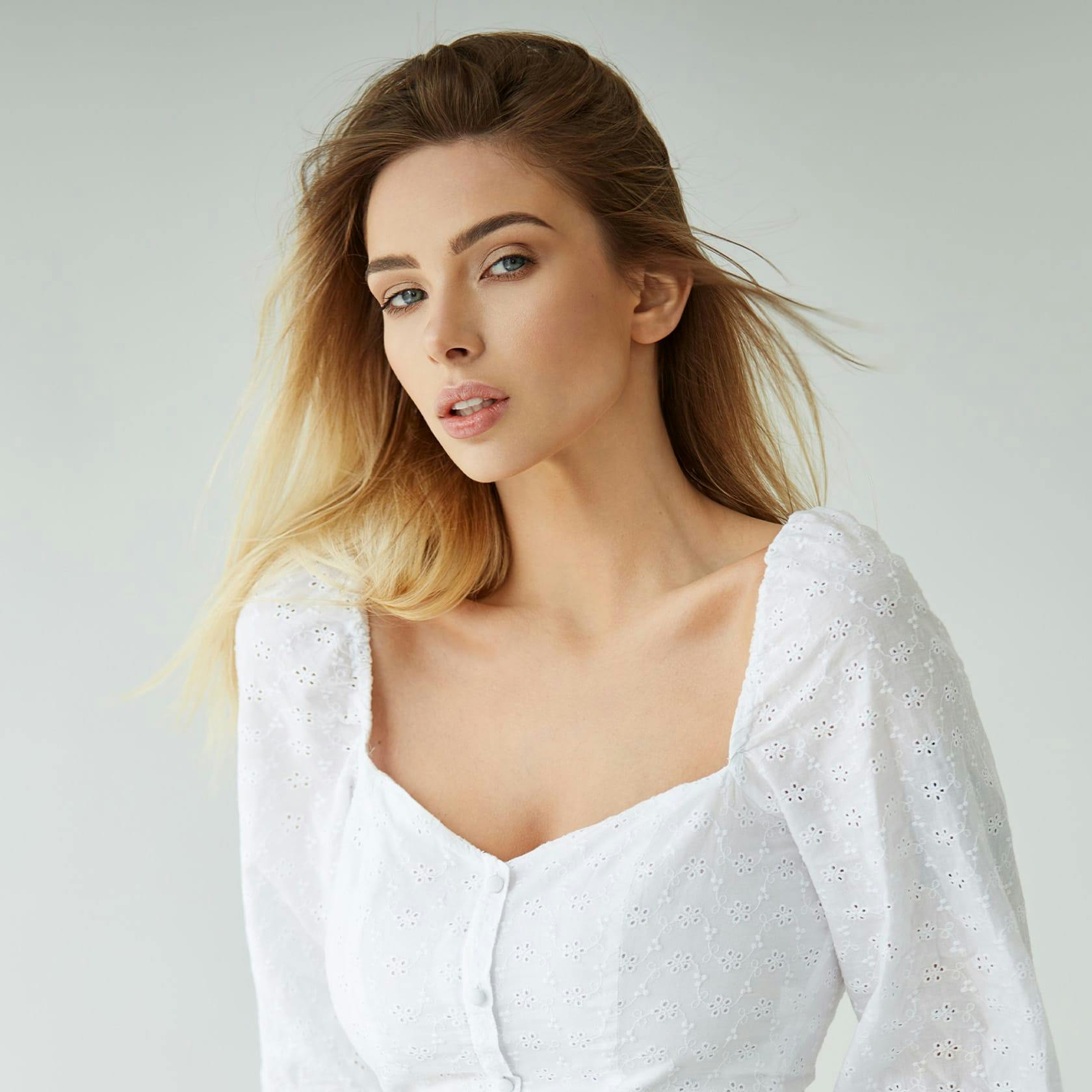 woman with her hair blowing in the wind