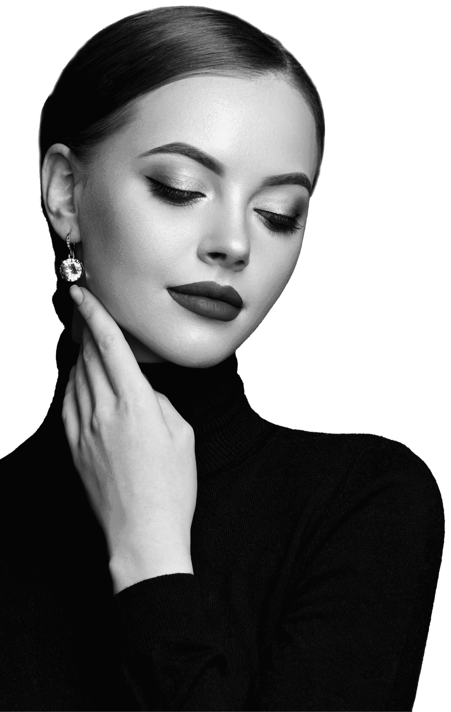 Black and white photo of model