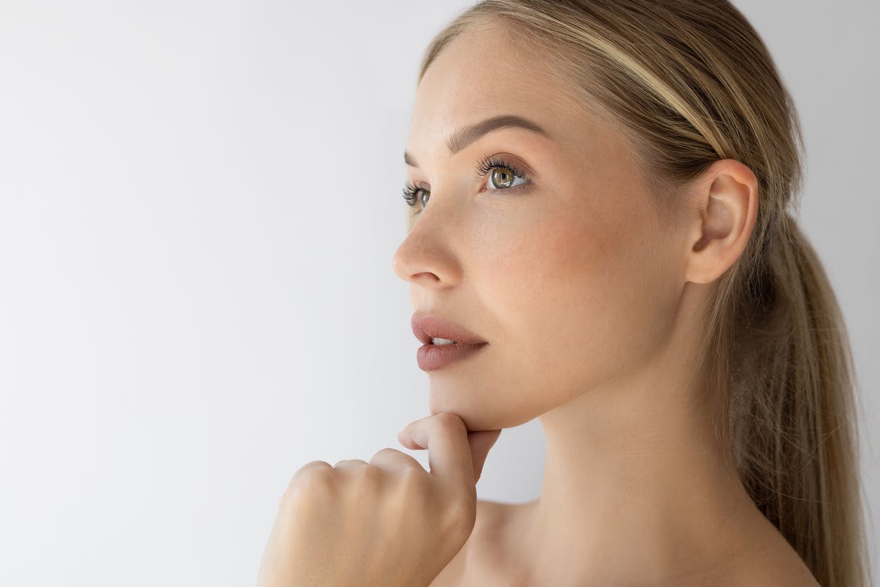 Side profile of a blonde woman