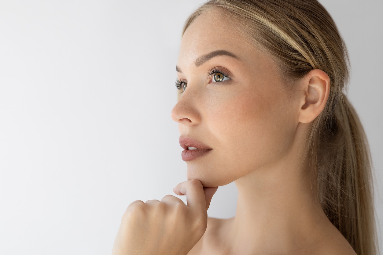 Side profile of a blonde woman