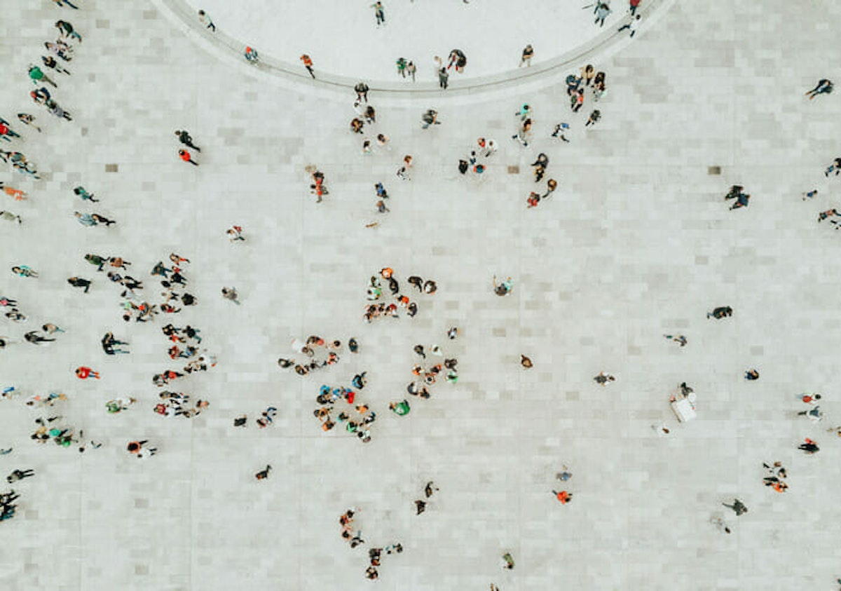 top down view of people in a town square