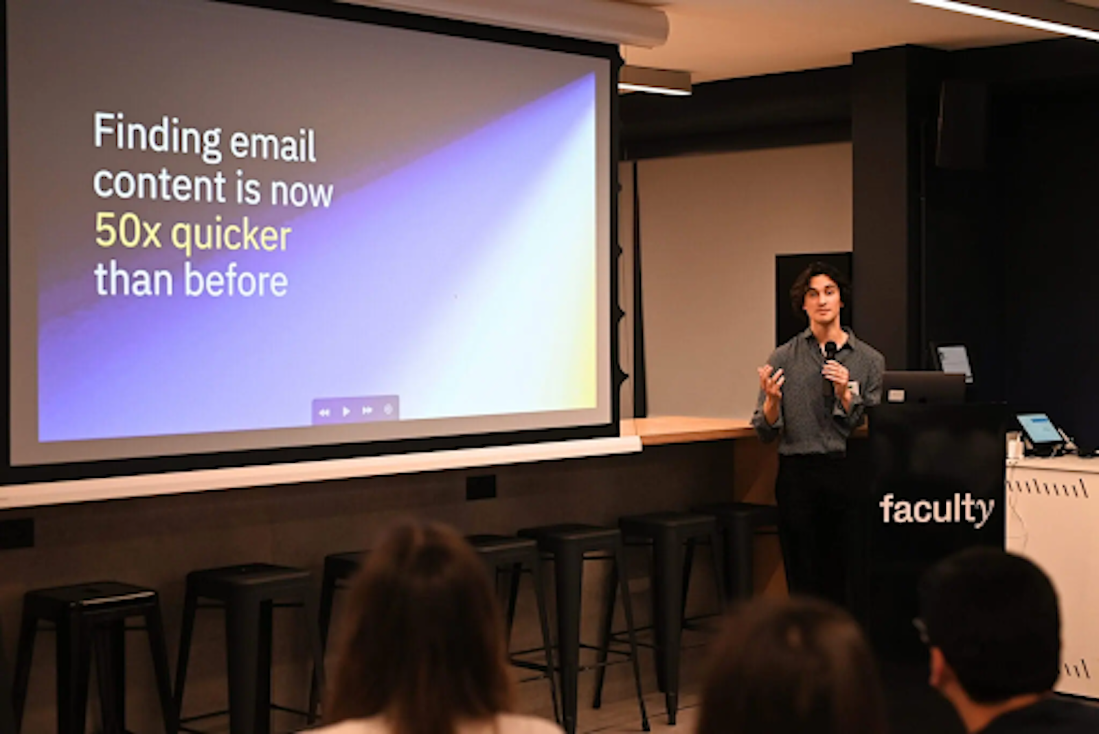Pictured above, Theo Rashid presents his Fellowship project at Faculty’s Demo Day event.