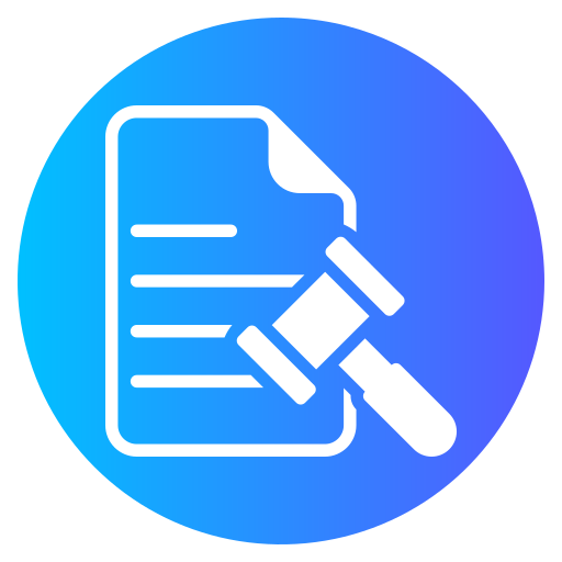 Icon showing a legal document and gavel symbolizing a chatbot for the legal industry.