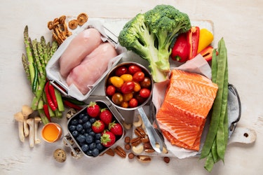 A selection of healthy foods laid next to each other on a table