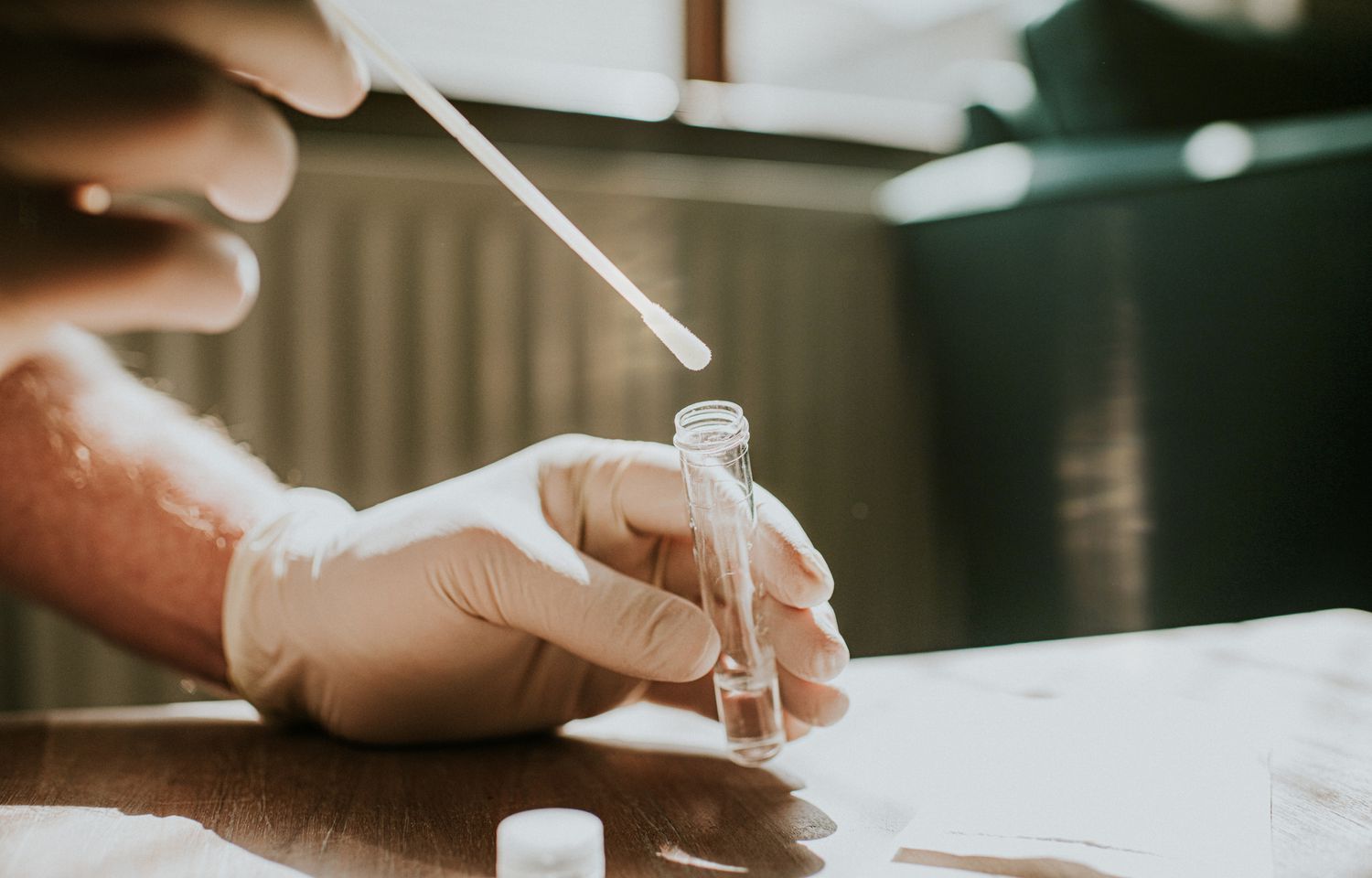 A sample being taken from gut microbiome test kit for analysis
