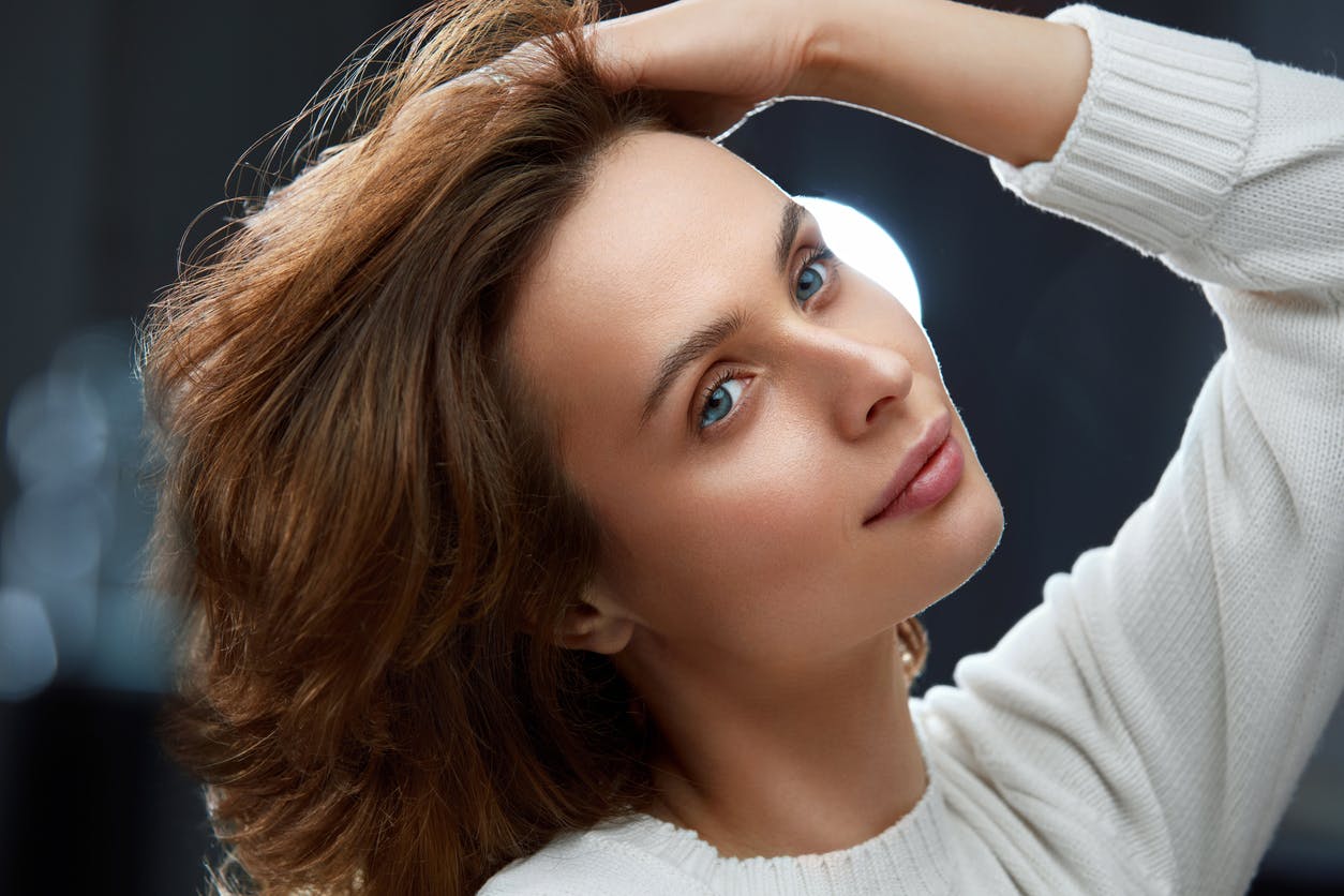woman model with short brown hair