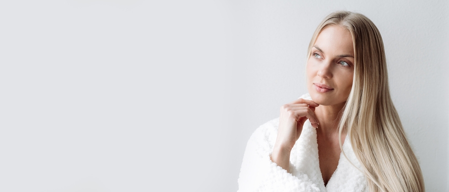 Woman wearing a white robe