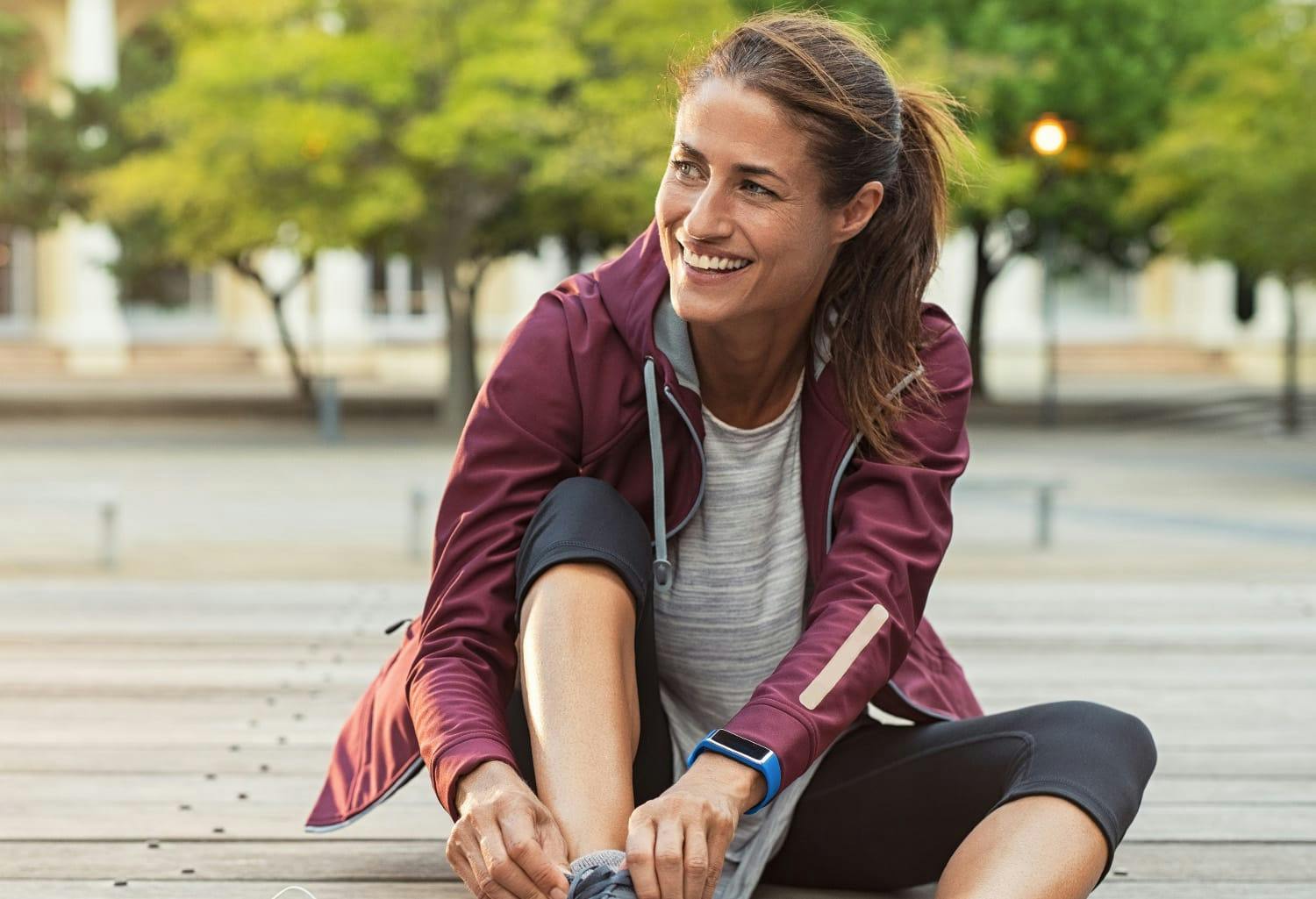 Woman getting ready to go on a run