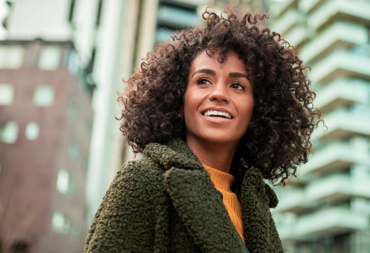 Woman in a green coat
