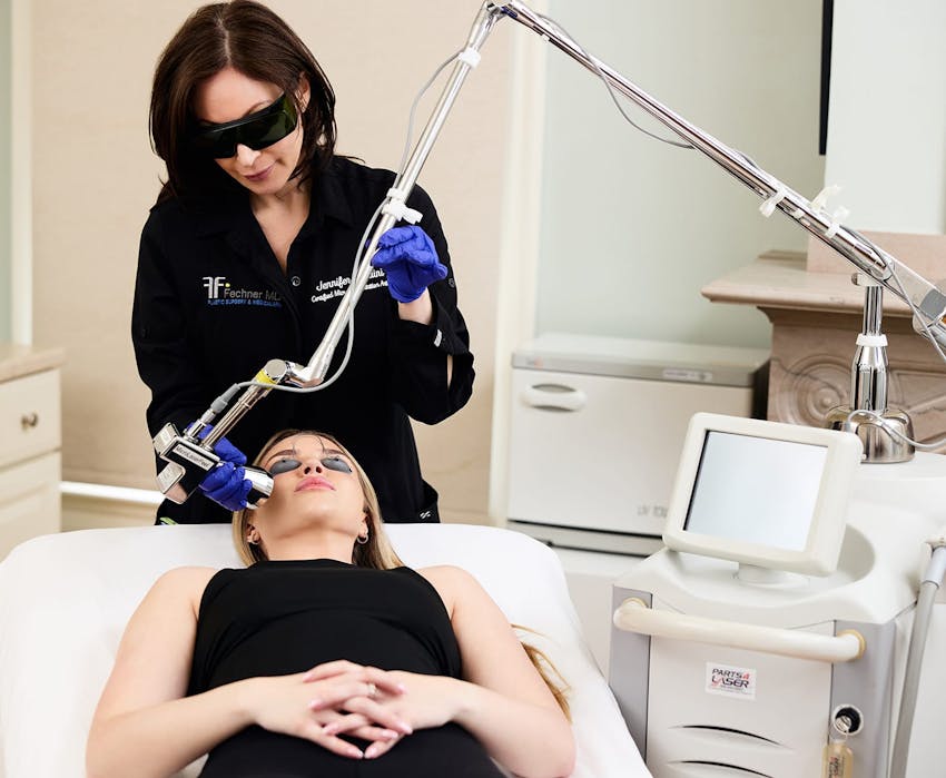 nurse doing skin rejuvenation procedure on patient