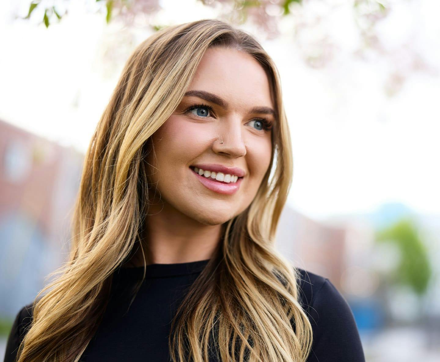 woman with blonde hair smiling