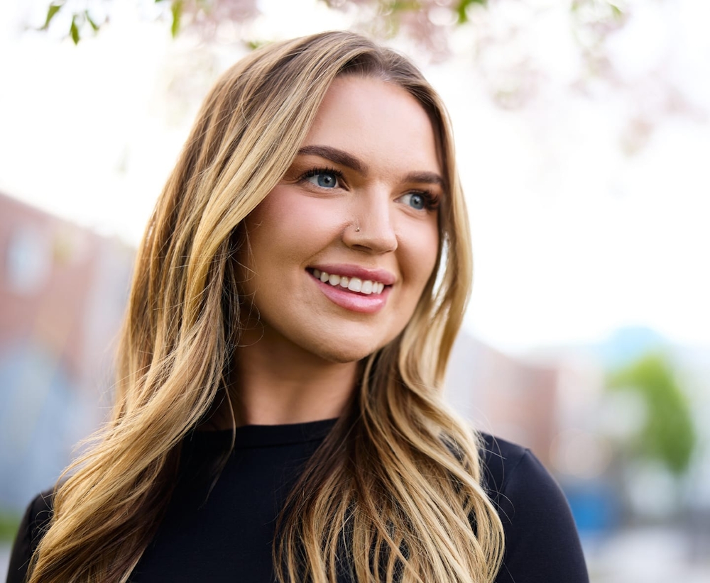 woman with blonde hair smiling