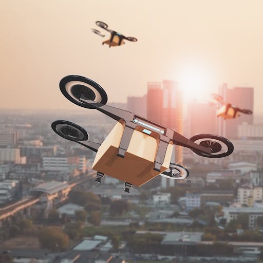commercial,mail,express,aerial,remote,artificial intelligence,ro, bird, flying, box, package, cardboard