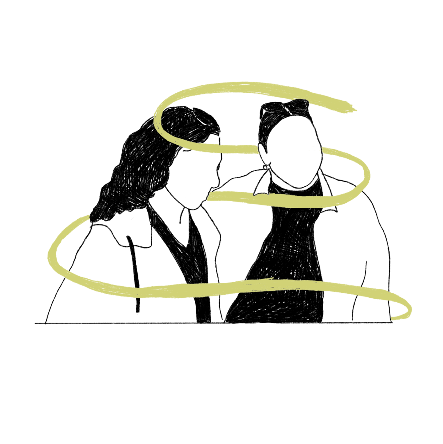 Tekening van twee vrienden, die samen een goede tijd hebben