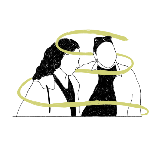 Tekening van twee vrienden, die samen een goede tijd hebben