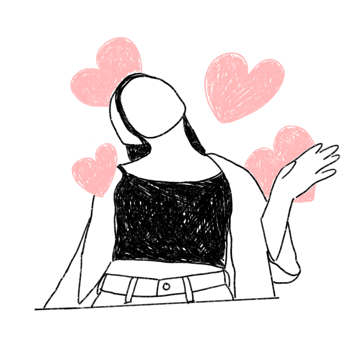 Tekening van een persoon die verliefd is en danst