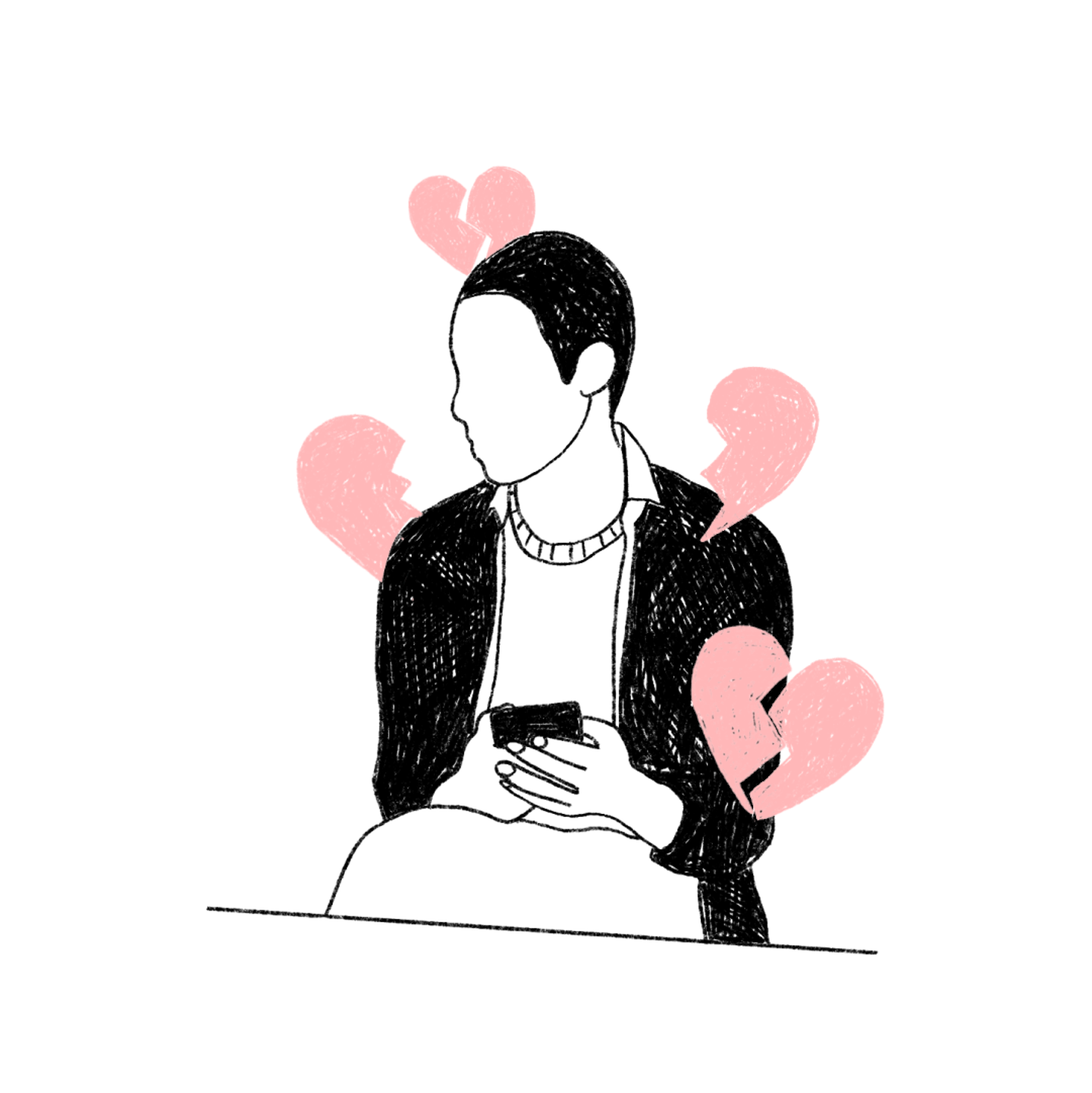Tekening van een persoon met een gebroken hart