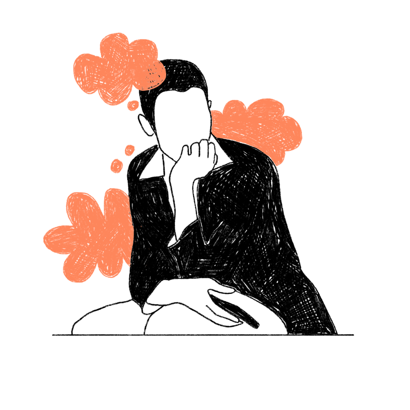 Een tekening van een persoon die piekert