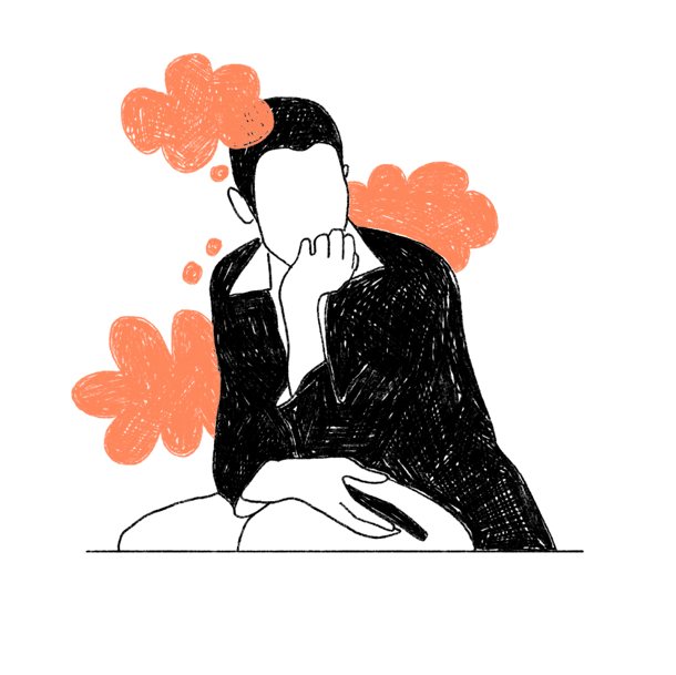 Een tekening van een persoon die piekert