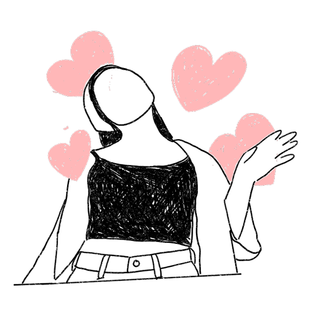 Tekening van een persoon die verliefd is en danst