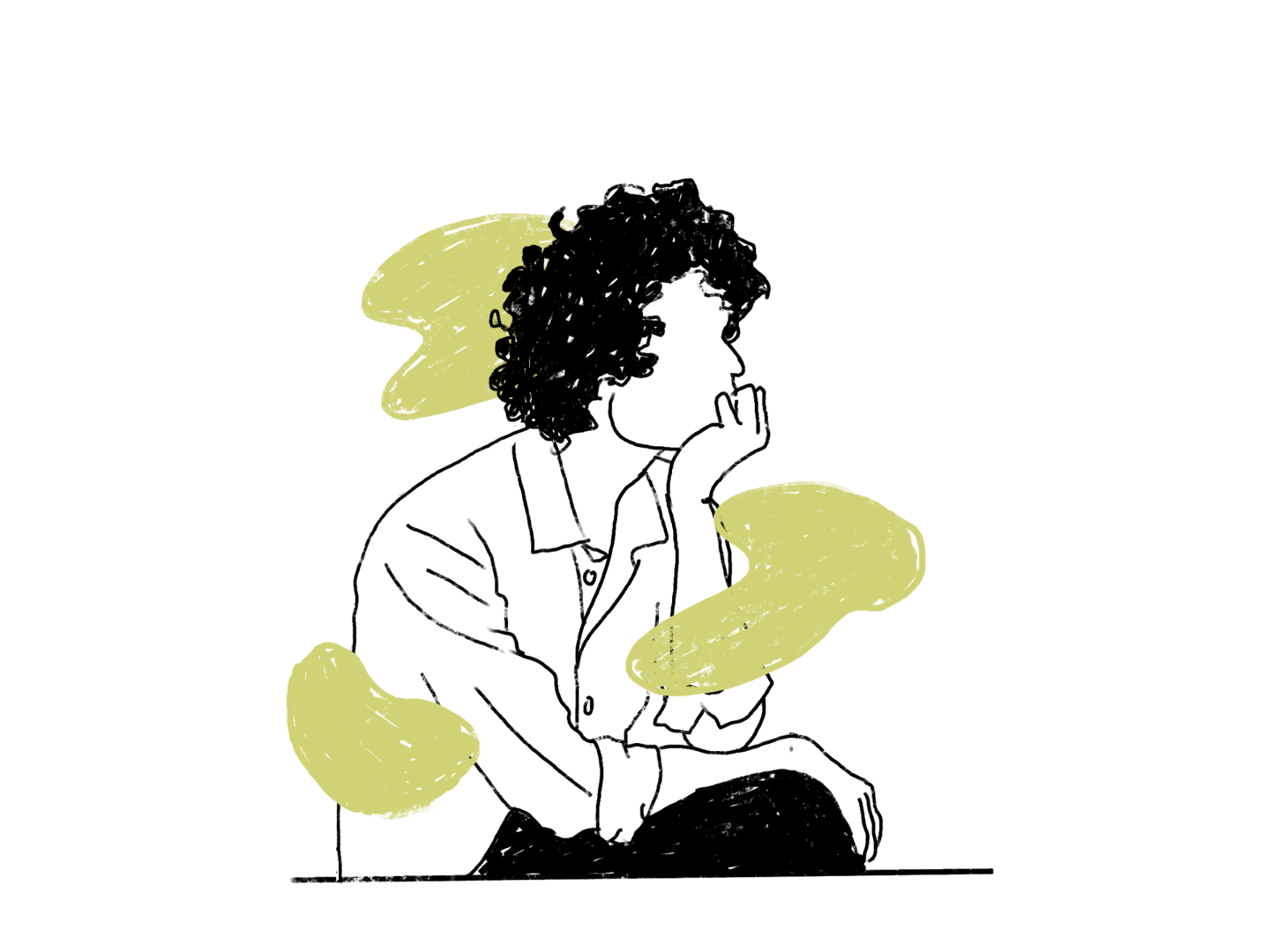 Een tekening van een persoon die voor zich uitstaart en nadenkt