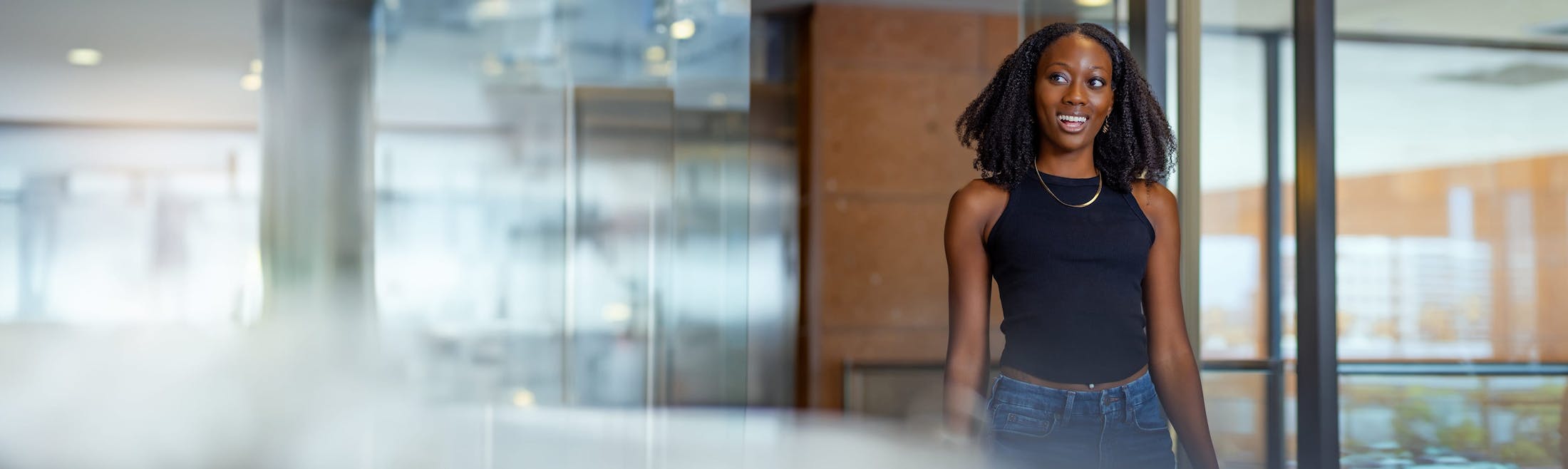 Woman entering waiting room