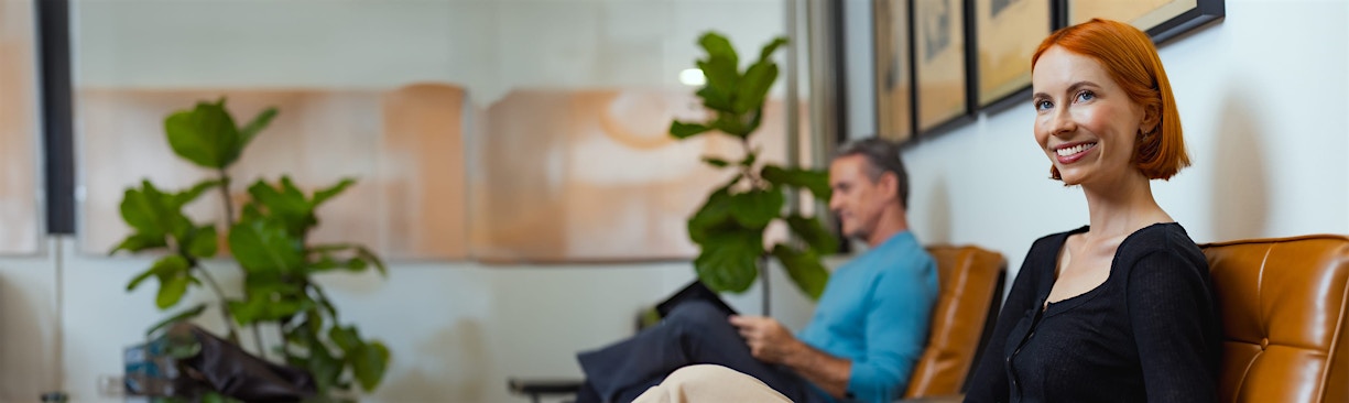man and woman in waiting room
