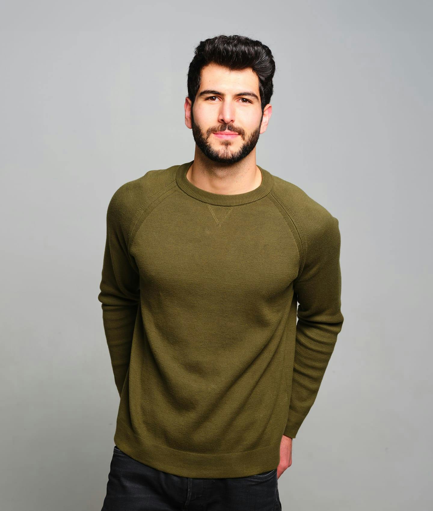 bearded man in sweater
