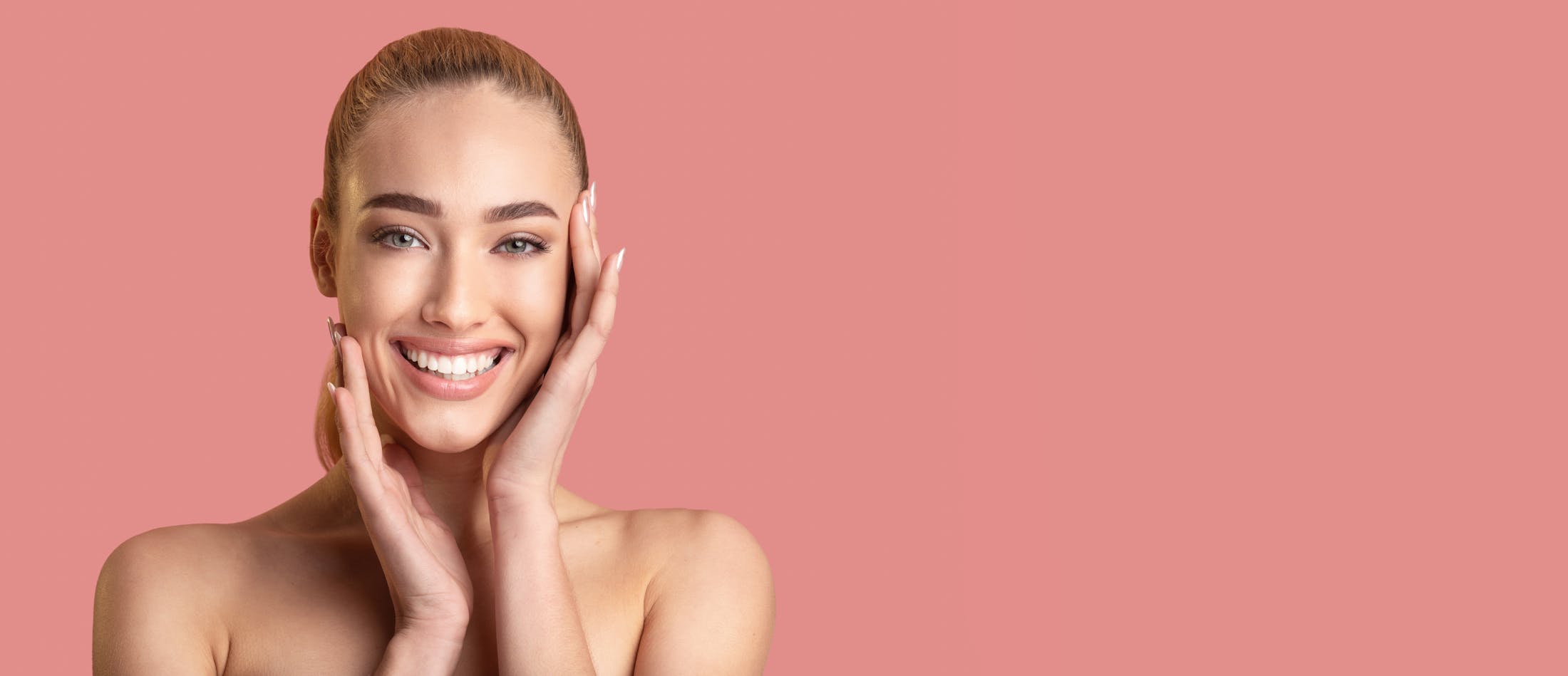 woman on pink banner background