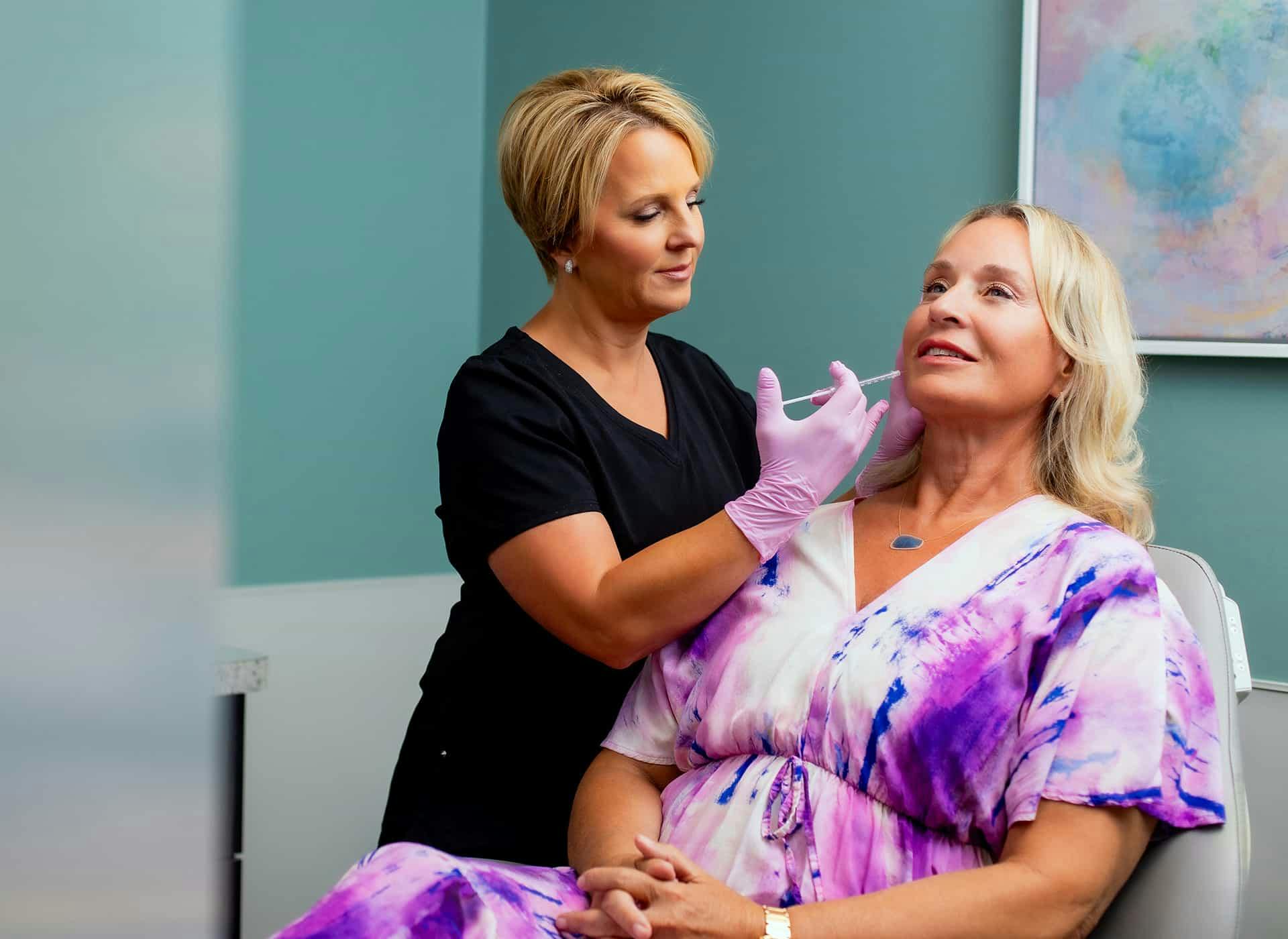 Woman during injectable treatment