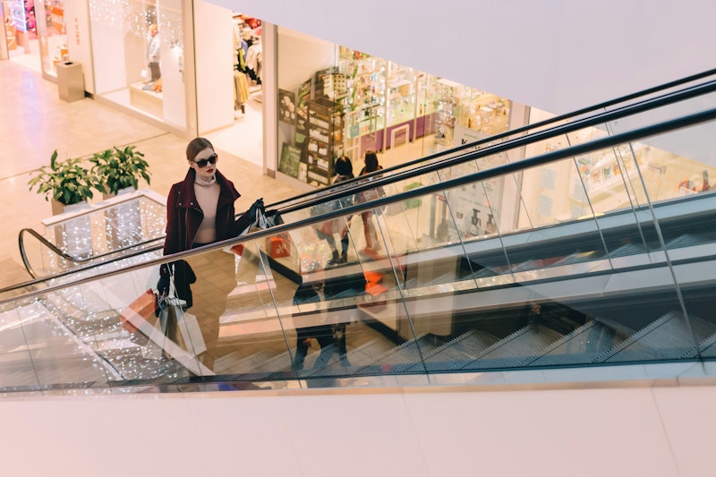 An escalator in a shopping mall