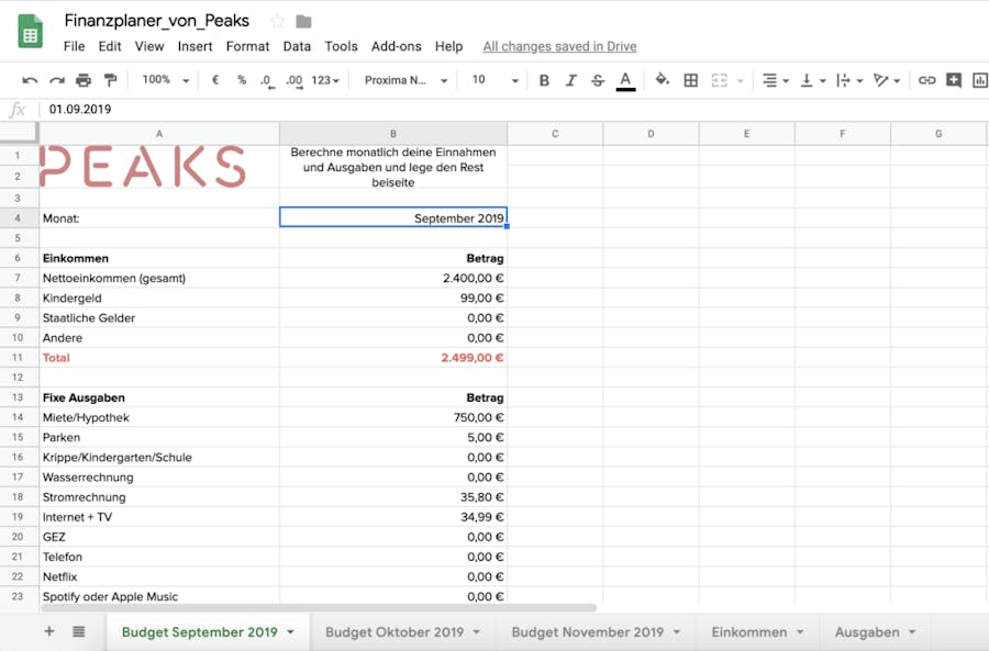 Kostenlose Finanzplan Vorlage In Excel Peaks