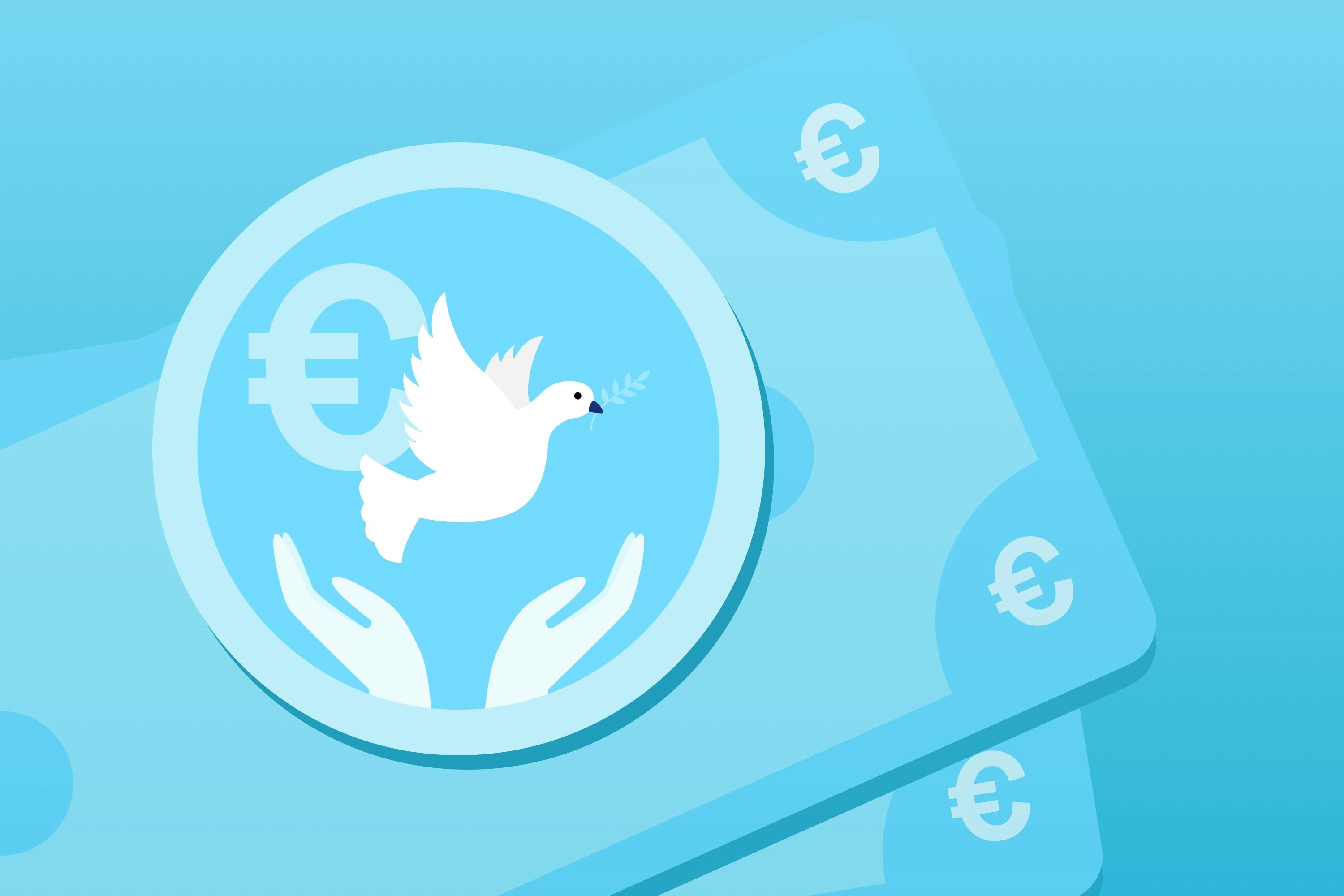 Freiheit und Geld: Eine Friedenstaube und eine Geldmünze