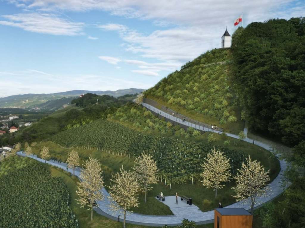 Rendering of the future appearance of Piramida Hill in Maribor