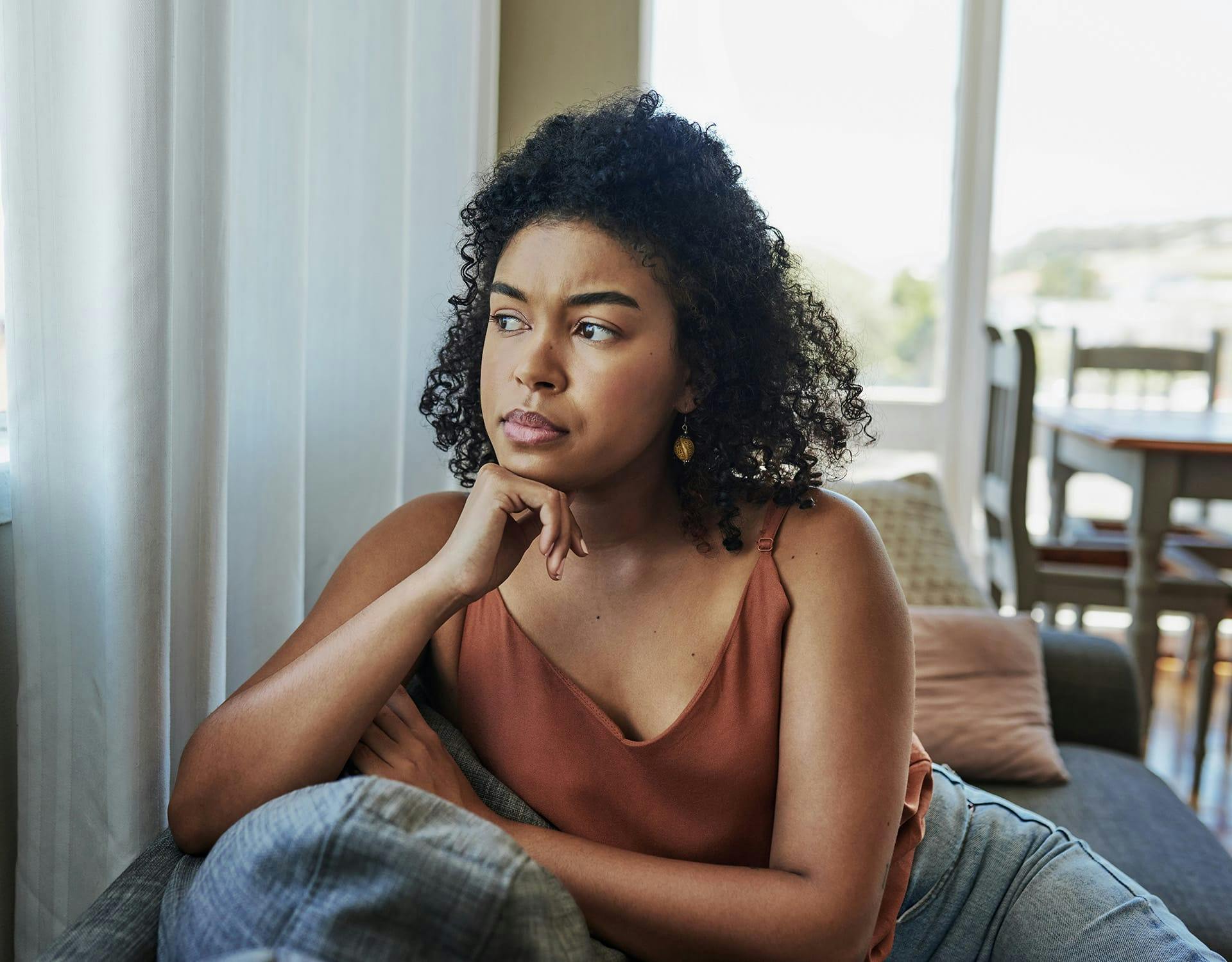 Woman looking out the window