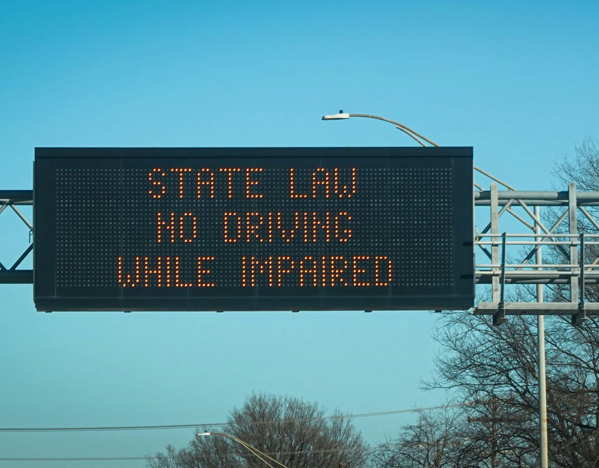 Freeway sign displaying no drunk driving